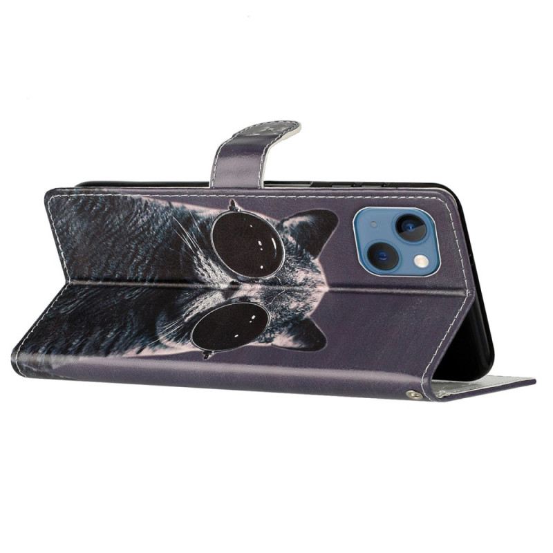 Futrola iPhone 15 Plus Mačka S Naočalama S Remenom