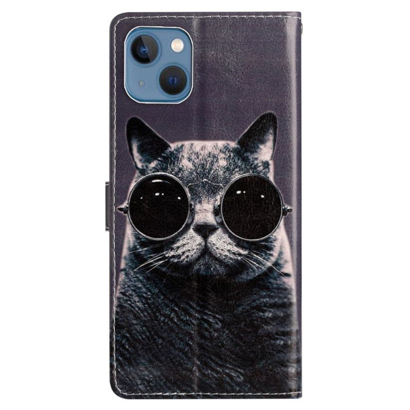 Futrola iPhone 15 Plus Mačka S Naočalama S Remenom