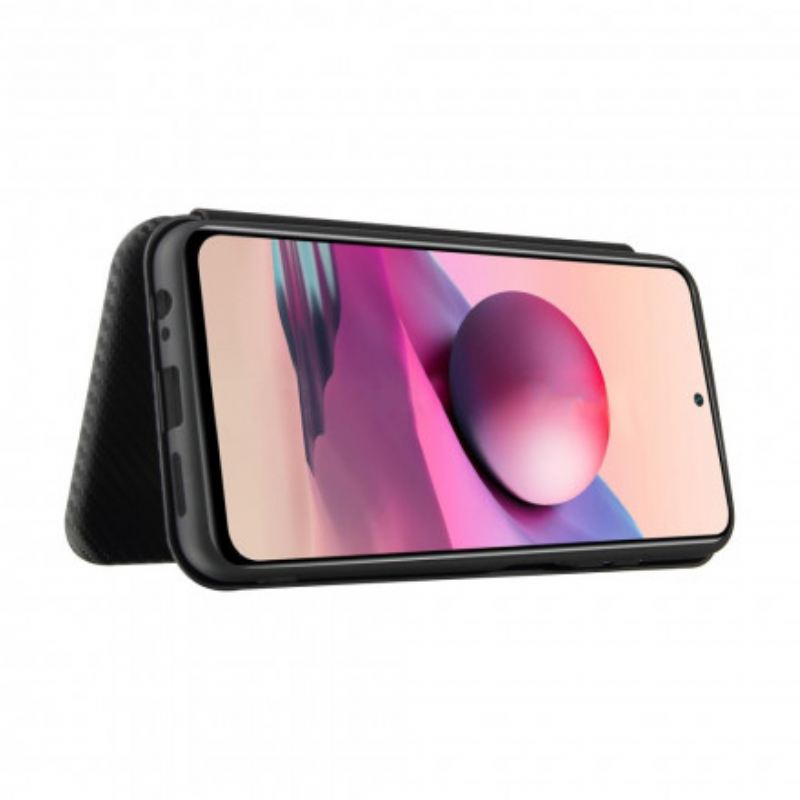 Flip Futrola Xiaomi Redmi Note 10 / 10S Kožna Futrola Karbonska Vlakna S Potpornim Prstenom