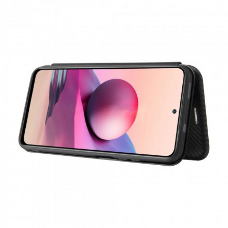 Flip Futrola Xiaomi Redmi Note 10 / 10S Kožna Futrola Karbonska Vlakna S Potpornim Prstenom