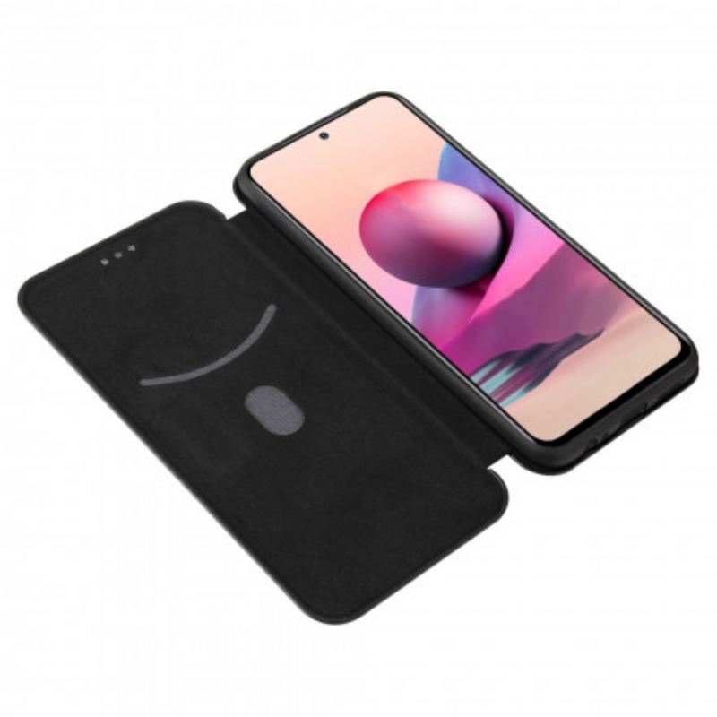 Flip Futrola Xiaomi Redmi Note 10 / 10S Kožna Futrola Karbonska Vlakna S Potpornim Prstenom