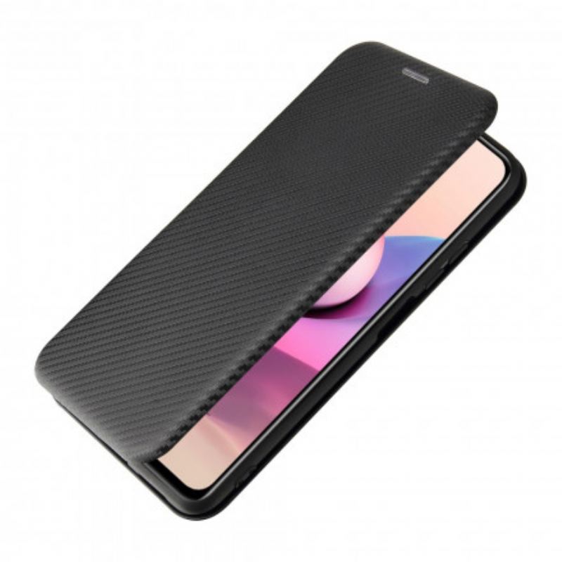 Flip Futrola Xiaomi Redmi Note 10 / 10S Kožna Futrola Karbonska Vlakna S Potpornim Prstenom