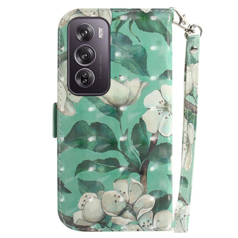 Kožna Futrola Oppo Reno 12 Pro 5g Akvarel Cvijeće S Remenom
