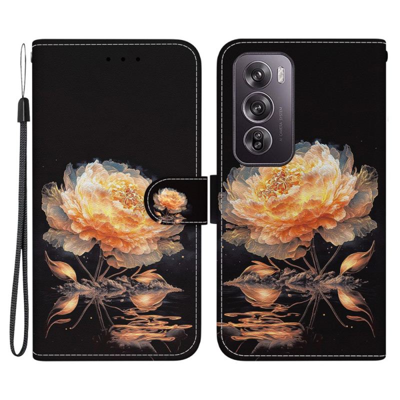 Kožna Futrola Oppo Reno 12 Pro 5g Zlatni Božur S Remenom