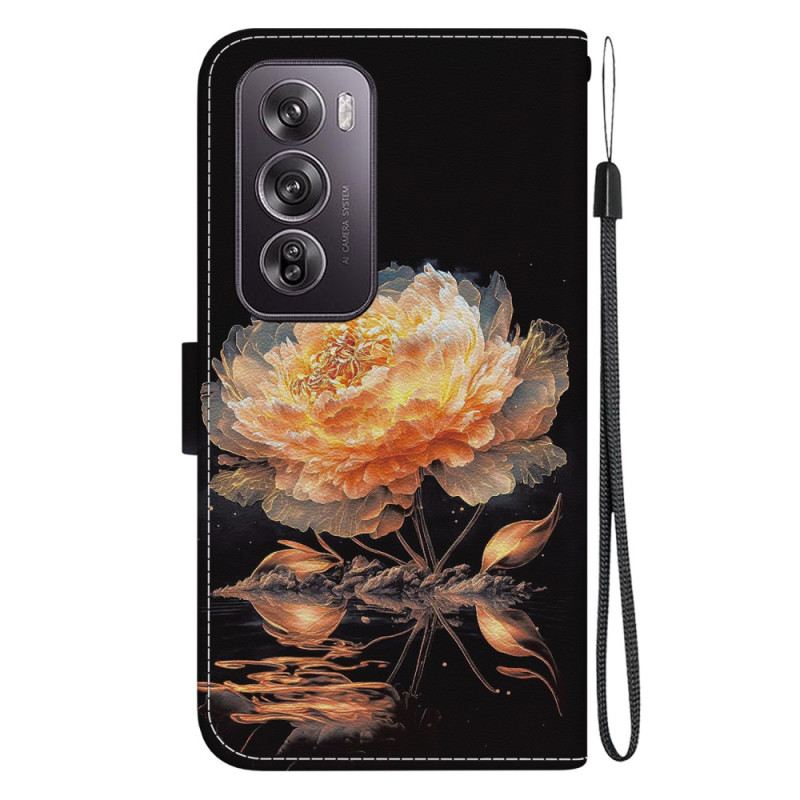 Kožna Futrola Oppo Reno 12 Pro 5g Zlatni Božur S Remenom
