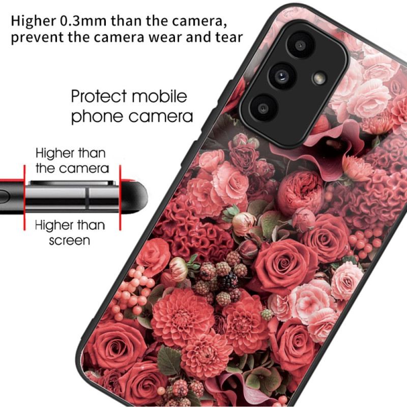 Maskica Samsung Galaxy A15 5g Crveno I Ružičasto Cvijeće Od Kaljenog Stakla