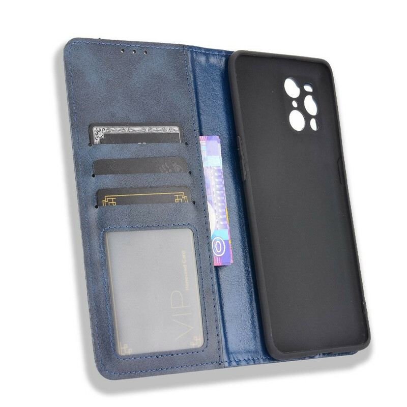 Flip Futrola Oppo Find X3 Pro Kožna Futrola Efekt Stilizirane Vintage Kože