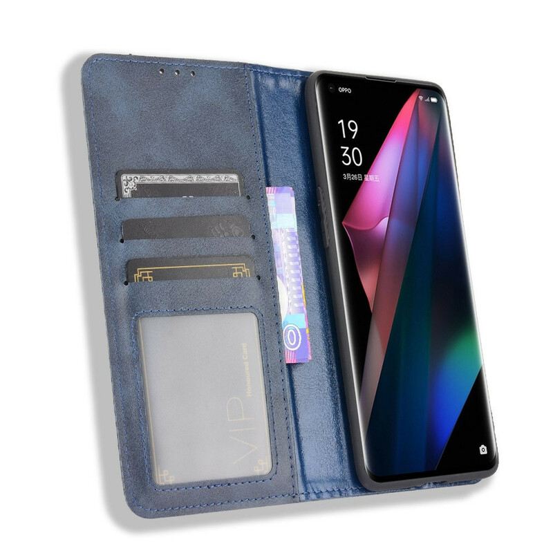 Flip Futrola Oppo Find X3 Pro Kožna Futrola Efekt Stilizirane Vintage Kože
