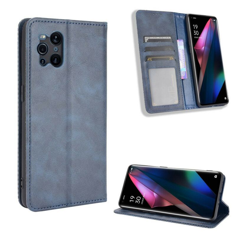 Flip Futrola Oppo Find X3 Pro Kožna Futrola Efekt Stilizirane Vintage Kože