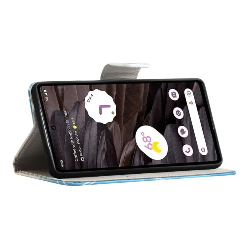 Kožna Futrola Google Pixel 8a Žuti I Plavi Leptir