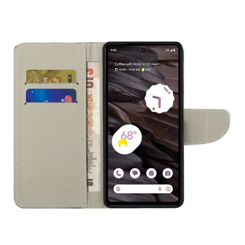 Kožna Futrola Google Pixel 8a Žuti I Plavi Leptir