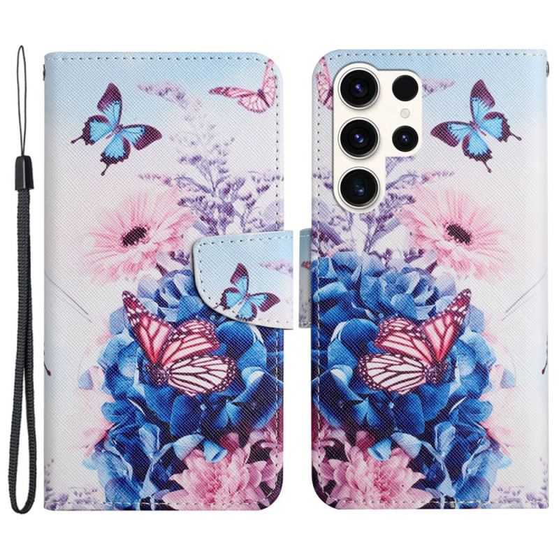 Flip Futrola Samsung Galaxy S24 Ultra 5g Ljubičasti Leptiri S Remenom