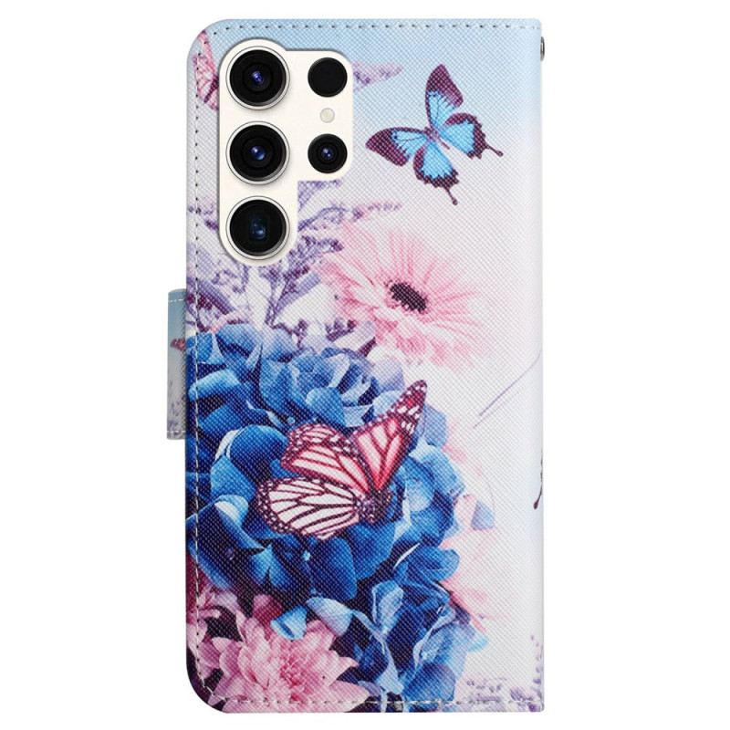 Flip Futrola Samsung Galaxy S24 Ultra 5g Ljubičasti Leptiri S Remenom