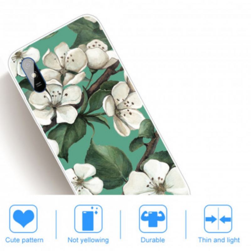 Maskica Xiaomi Redmi 9A Oslikano Bijelo Cvijeće