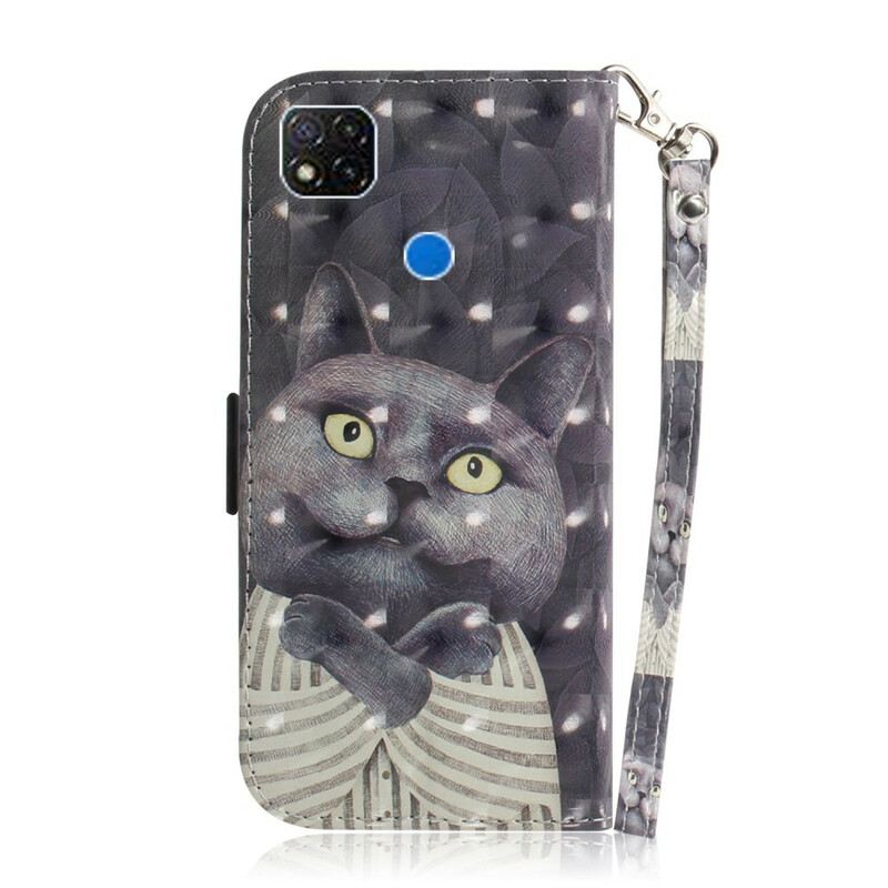 Kožna Futrola Xiaomi Redmi 9C Siva Mačka S Remenom