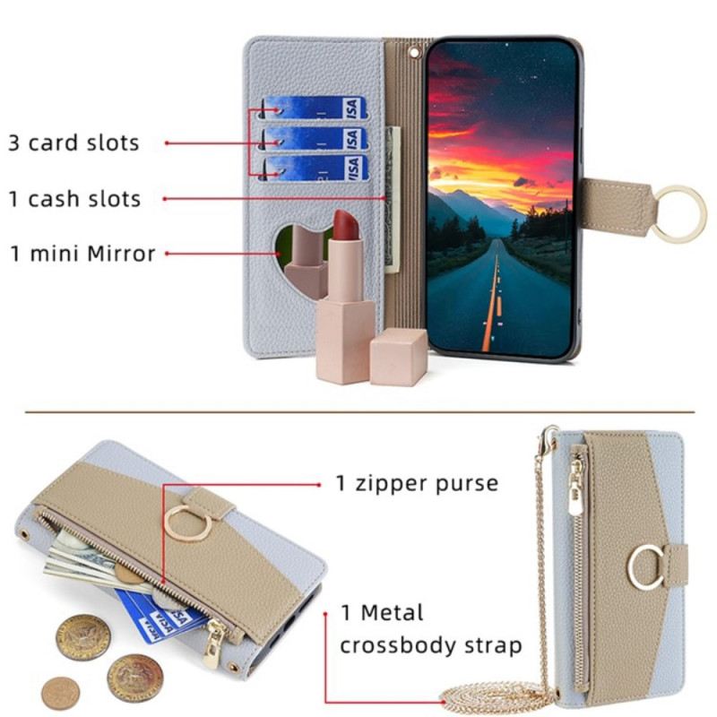Kožna Futrola Za Realme 12 Pro / 12 Pro Plus Ogledalo I Lanac
