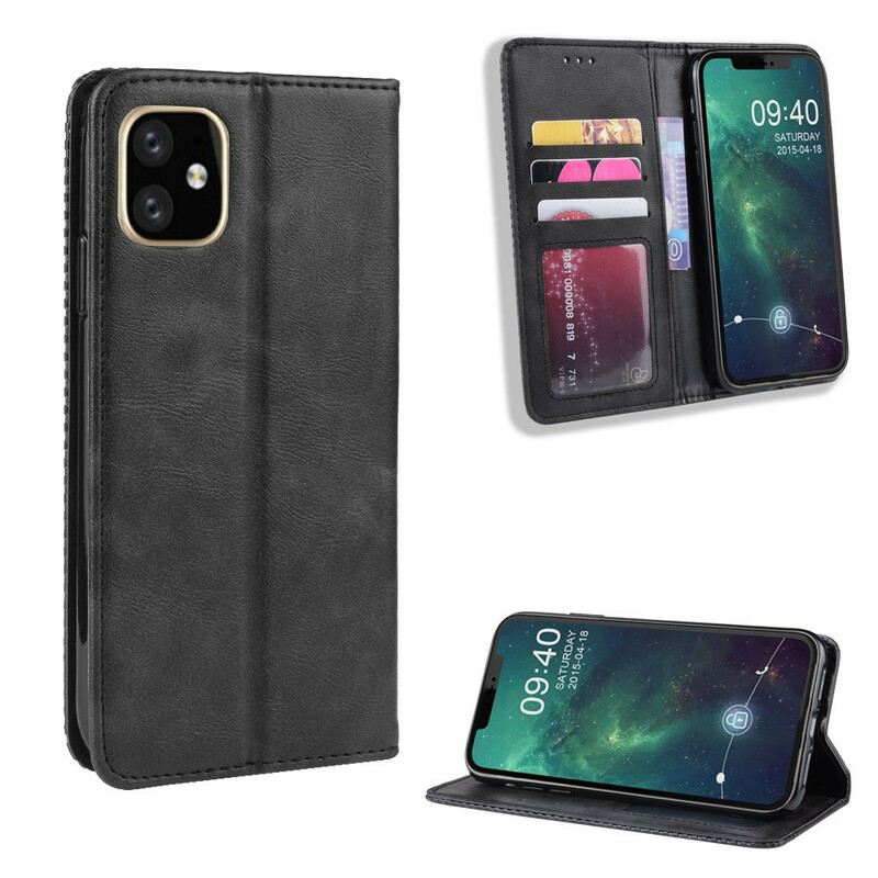 Flip Futrola iPhone 11 Pro Max Kožna Futrola Efekt Stilizirane Vintage Kože