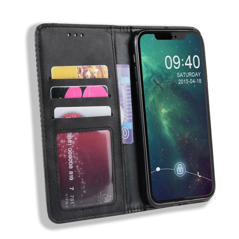 Flip Futrola iPhone 11 Pro Max Kožna Futrola Efekt Stilizirane Vintage Kože