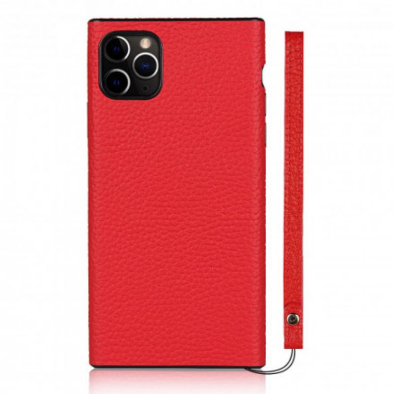 Maskica iPhone 11 Pro Max Prava Litchi Koža S Remenom