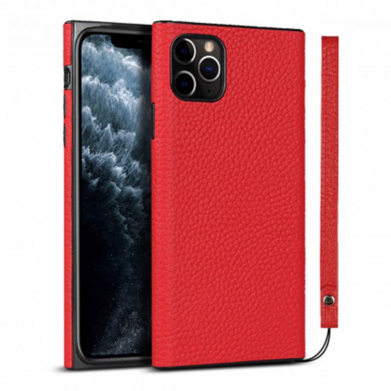 Maskica iPhone 11 Pro Max Prava Litchi Koža S Remenom