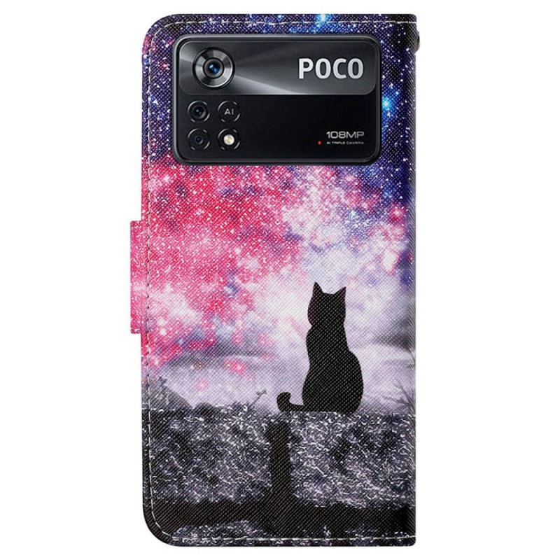 Futrola Poco X4 Pro 5G Mačka U Noći S Remenom