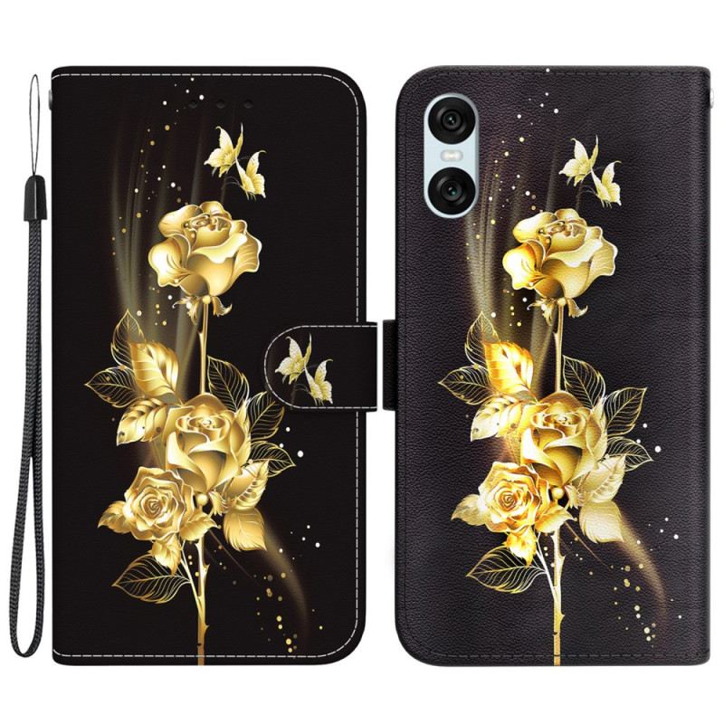 Flip Futrola Sony Xperia 10 Vi Maskice Za Mobitele Zlatni I Ružičasti Leptiri S Remenom