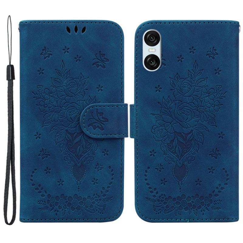 Kožna Futrola Sony Xperia 10 Vi Uzorak Ruža S Remenom