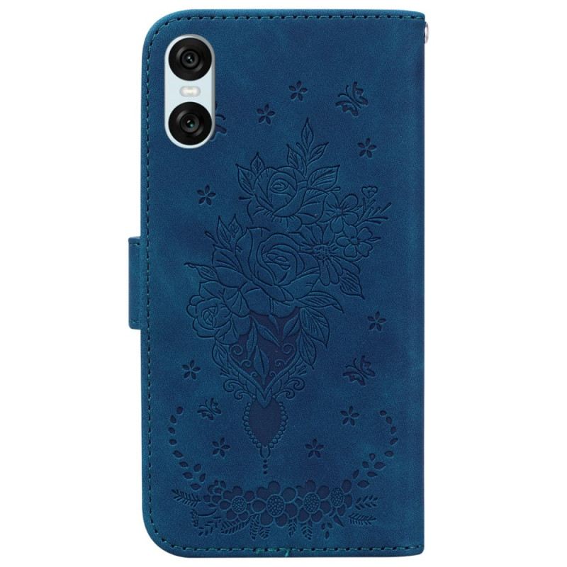 Kožna Futrola Sony Xperia 10 Vi Uzorak Ruža S Remenom