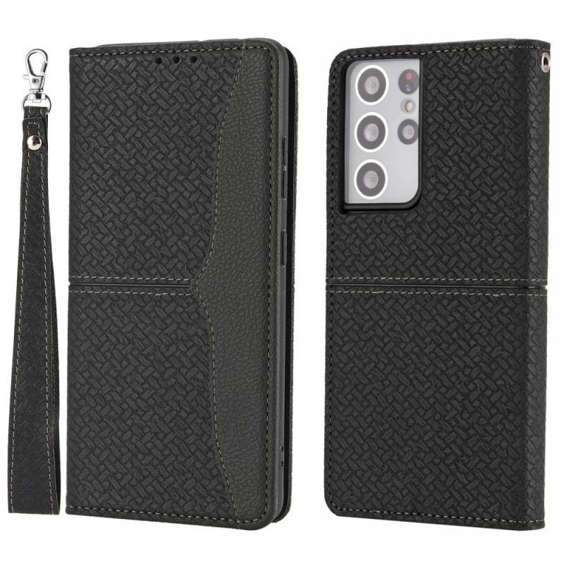 Futrola Samsung Galaxy S21 Ultra 5G Stil Od Pletene Kože S Remenčićima