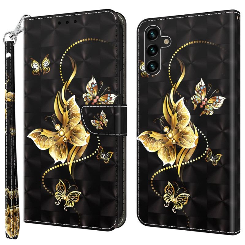 Futrola Samsung Galaxy A14 / A14 5G Zlatni Leptiri S Remenom