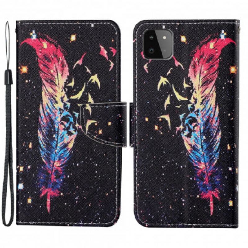 Futrola Samsung Galaxy A22 5G Šareno Pero S Remenom