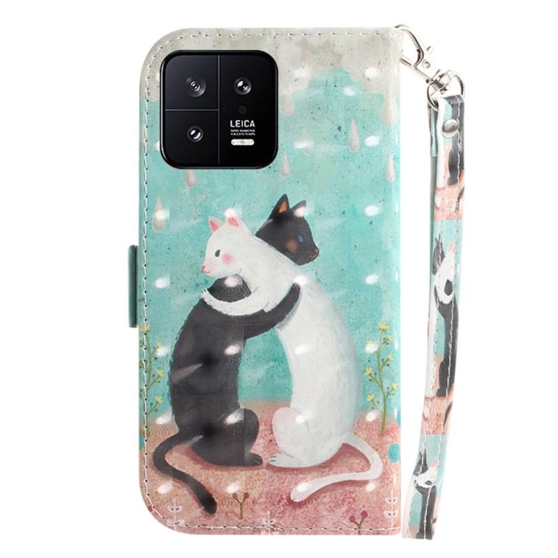 Futrola Xiaomi 13 Bijela Mačka Crna Mačka S Remenom