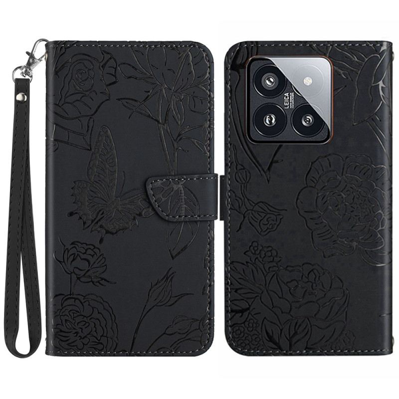 Kožna Futrola Xiaomi 14 Pro Print Leptira S Remenom