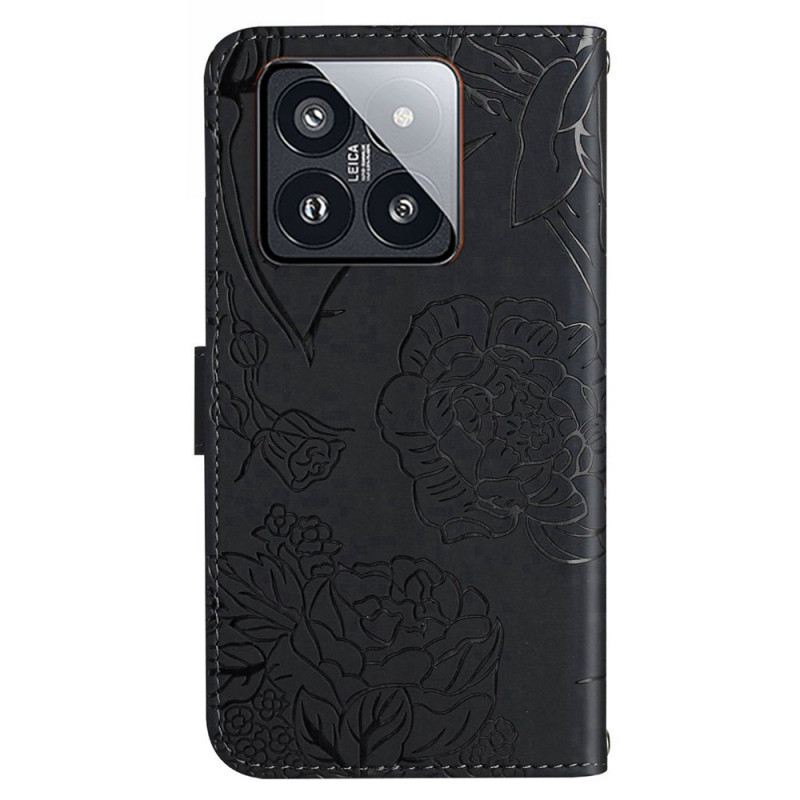 Kožna Futrola Xiaomi 14 Pro Print Leptira S Remenom