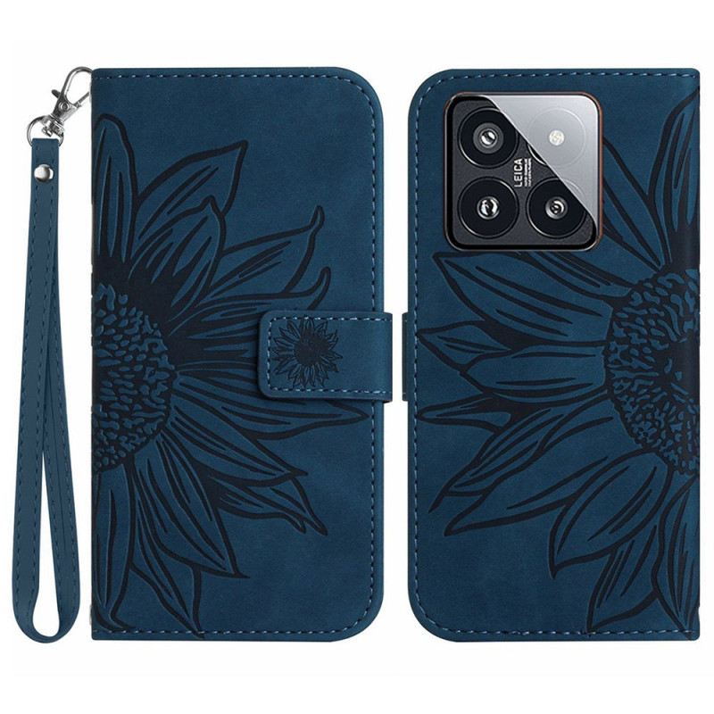 Kožna Futrola Xiaomi 14 Pro Print Suncokreta S Remenom