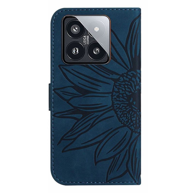 Kožna Futrola Xiaomi 14 Pro Print Suncokreta S Remenom