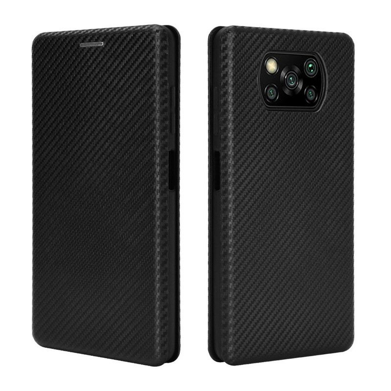 Flip Futrola Poco X3 / X3 Pro / X3 NFC Kožna Futrola Karbonska Vlakna S Potpornim Prstenom