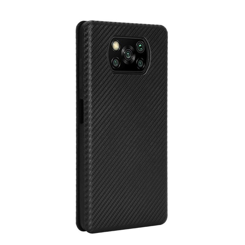 Flip Futrola Poco X3 / X3 Pro / X3 NFC Kožna Futrola Karbonska Vlakna S Potpornim Prstenom