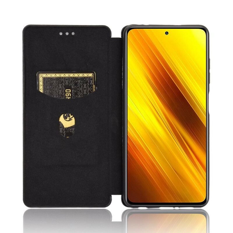 Flip Futrola Poco X3 / X3 Pro / X3 NFC Kožna Futrola Karbonska Vlakna S Potpornim Prstenom