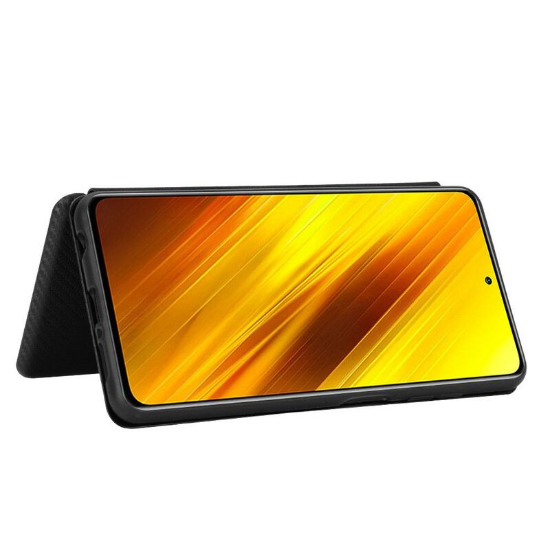 Flip Futrola Poco X3 / X3 Pro / X3 NFC Kožna Futrola Karbonska Vlakna S Potpornim Prstenom