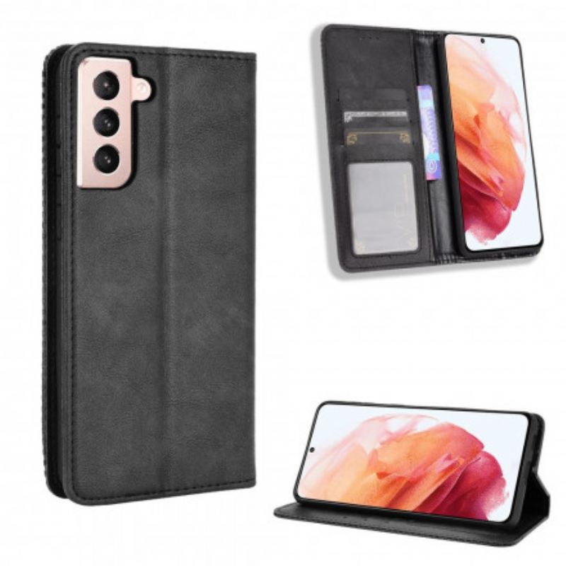 Flip Futrola Samsung Galaxy S21 5G Kožna Futrola Efekt Stilizirane Vintage Kože