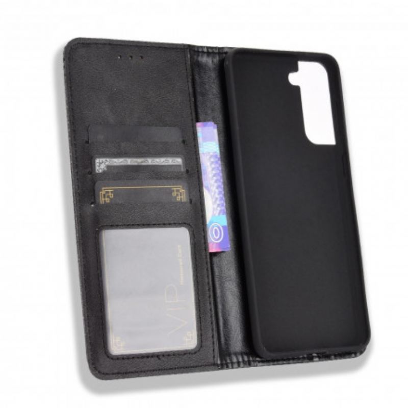 Flip Futrola Samsung Galaxy S21 5G Kožna Futrola Efekt Stilizirane Vintage Kože