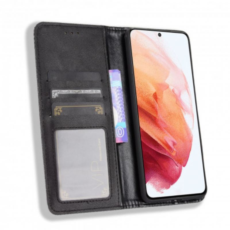 Flip Futrola Samsung Galaxy S21 5G Kožna Futrola Efekt Stilizirane Vintage Kože