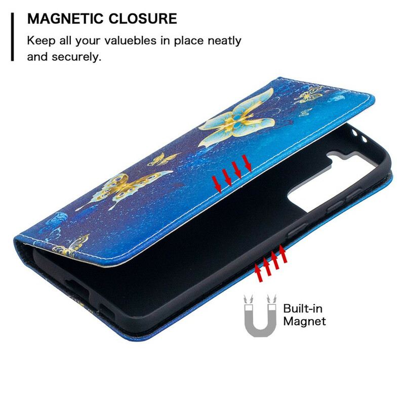 Flip Futrola Samsung Galaxy S21 5G Kožna Futrola Šareni Leptiri