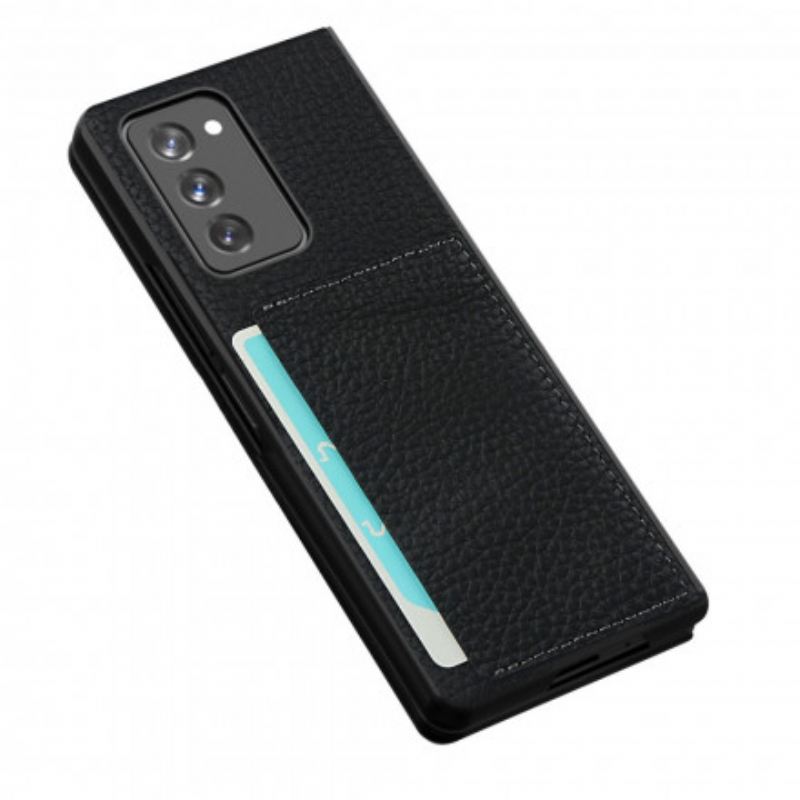 Maskica Samsung Galaxy Z Fold 2 Prava Litchi Koža S Držačem Za Kartice