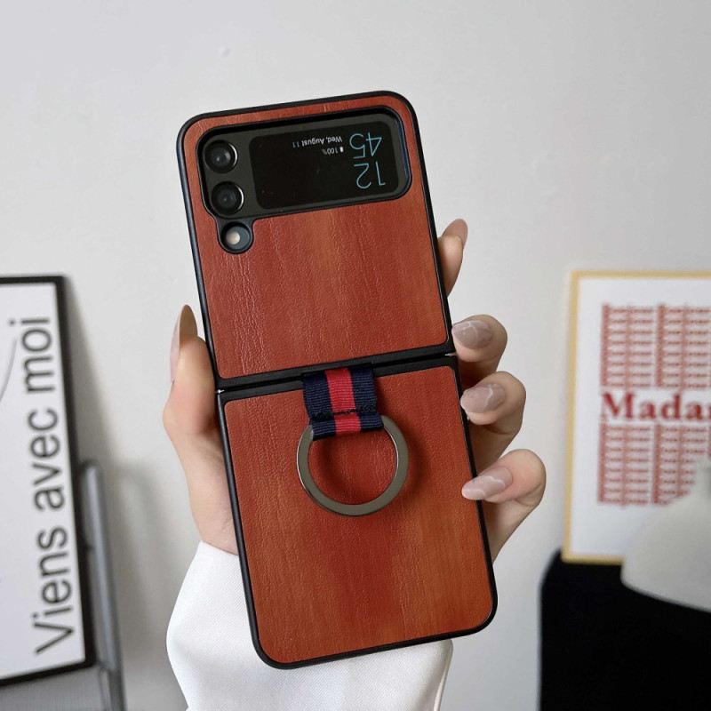 Flip Futrola Samsung Galaxy Z Flip 4 Kožna Futrola Efekt Vatrene Kože S Prstenom