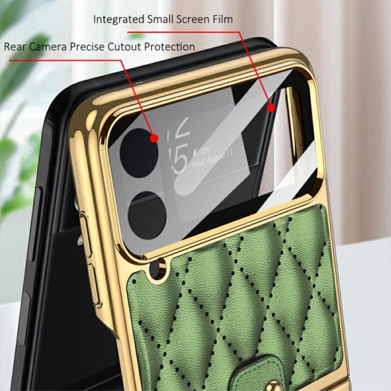 Flip Futrola Samsung Galaxy Z Flip 4 Kožna Futrola Prošiven Gkk Prstenom