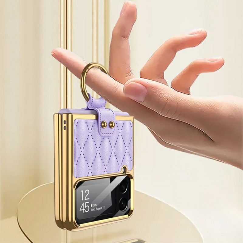 Flip Futrola Samsung Galaxy Z Flip 4 Kožna Futrola Prošiven Gkk Prstenom