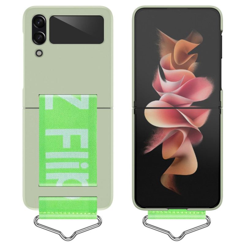 Flip Futrola Samsung Galaxy Z Flip 4 Kožna Futrola Slova Za Prsten I Remen