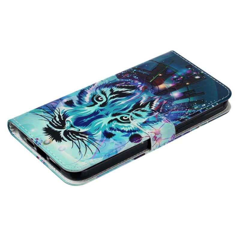 Kožna Futrola Za iPhone 16 Pro Max Šareni Vuk S Remenom